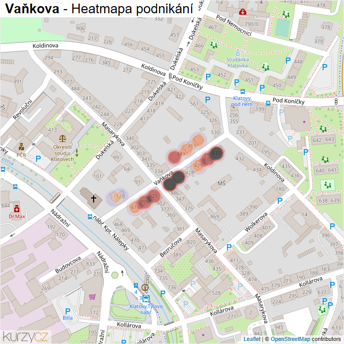 Mapa Vaňkova - Firmy v ulici.