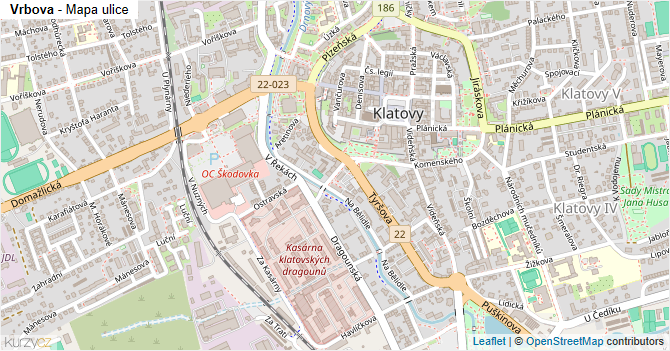 Vrbova - mapa ulice