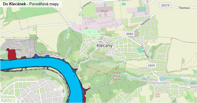 Do Klecánek - záplavové mapy stoleté vody