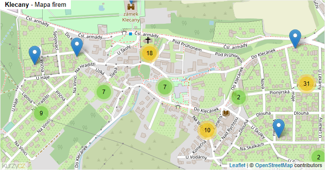 Klecany - mapa firem