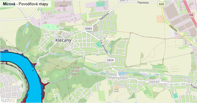 Mírová - záplavové mapy stoleté vody