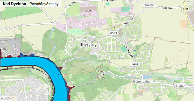 Nad Rychtou - záplavové mapy stoleté vody