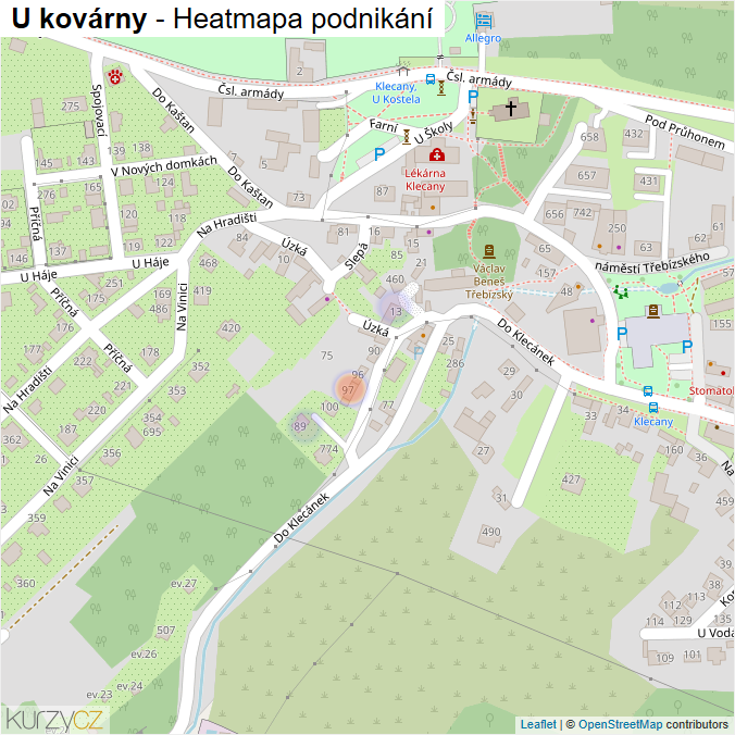 Mapa U kovárny - Firmy v ulici.