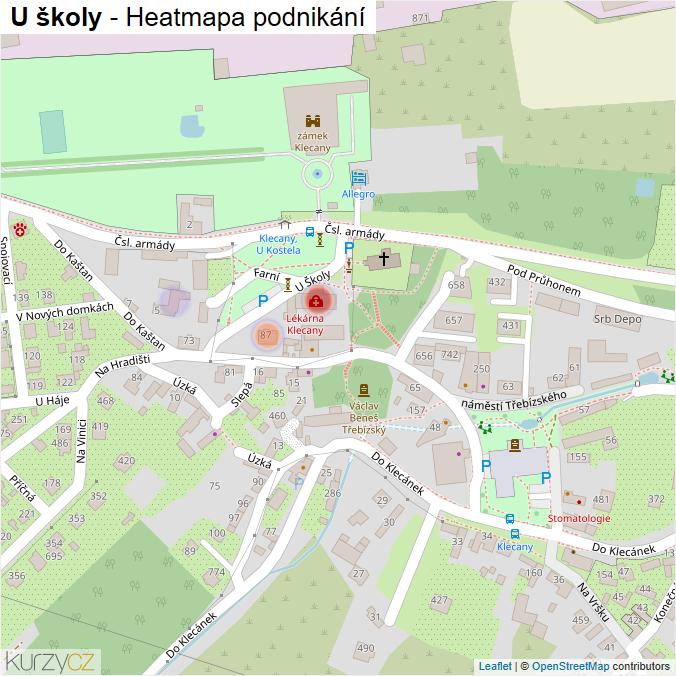 Mapa U školy - Firmy v ulici.