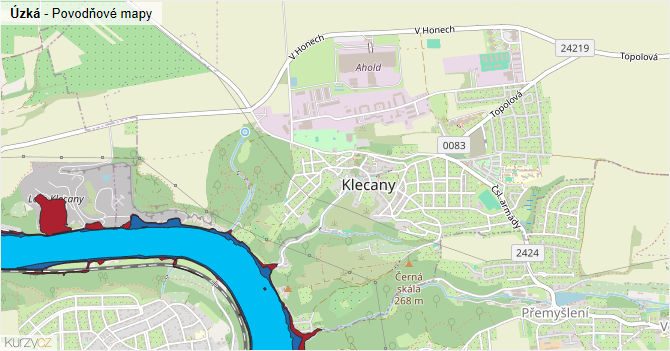 Úzká - záplavové mapy stoleté vody