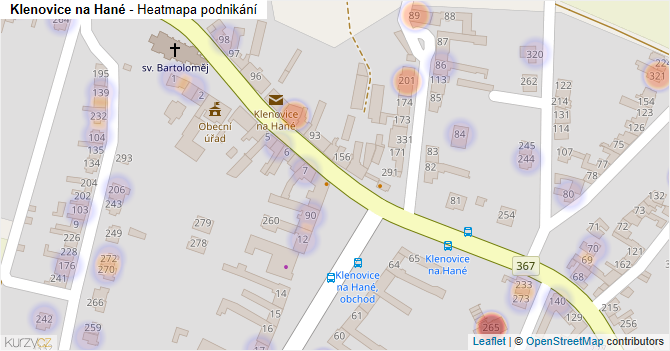 Klenovice na Hané - mapa podnikání