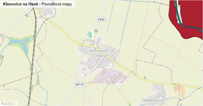 Klenovice na Hané - záplavové mapy stoleté vody
