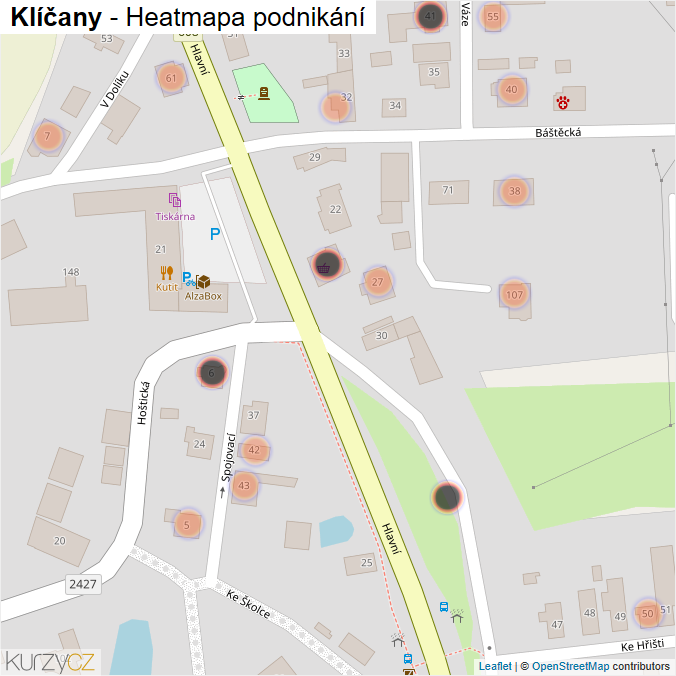 Mapa Klíčany - Firmy v obci.