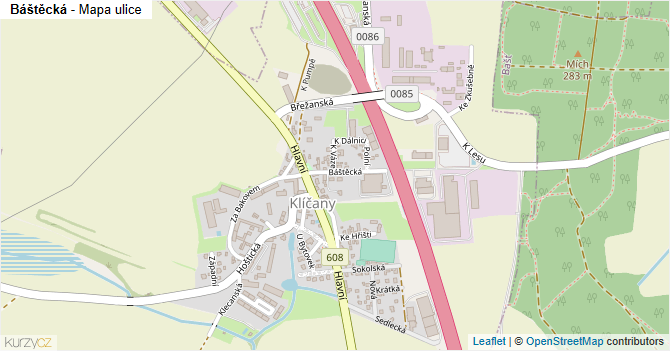 Báštěcká - mapa ulice