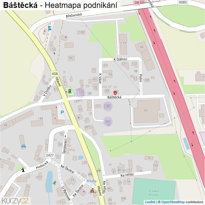 Mapa Báštěcká - Firmy v ulici.