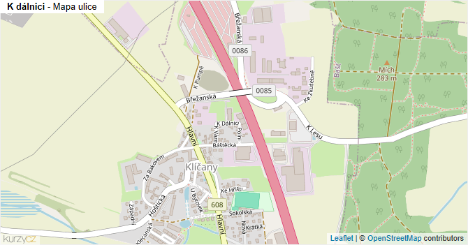 K dálnici - mapa ulice