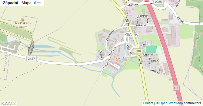 Západní - mapa ulice