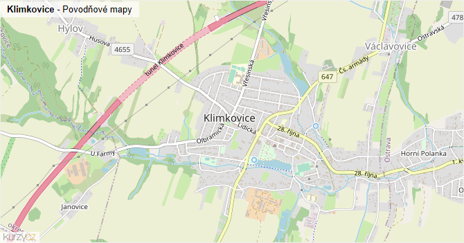 Klimkovice - záplavové mapy stoleté vody