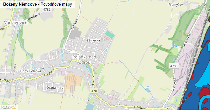 Boženy Němcové - záplavové mapy stoleté vody