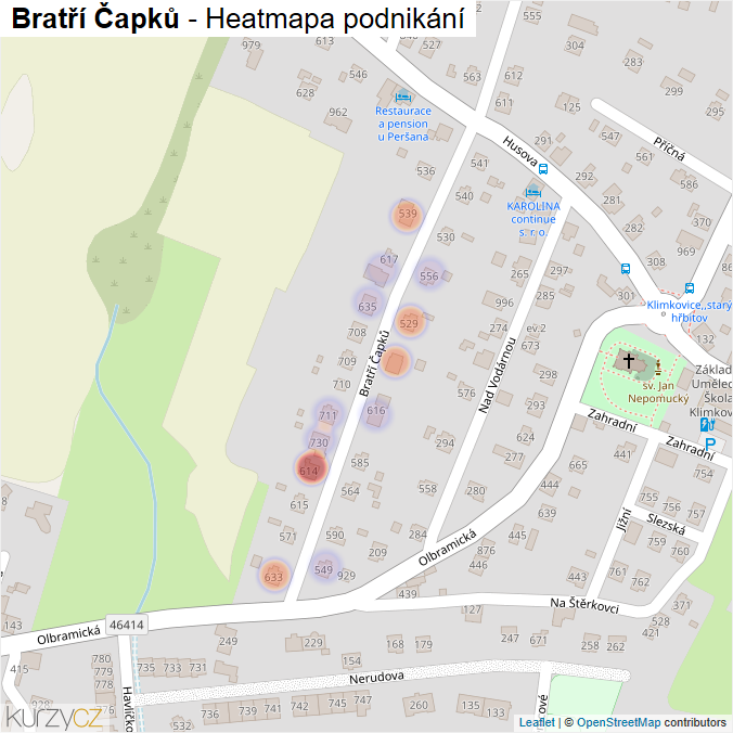 Mapa Bratří Čapků - Firmy v ulici.
