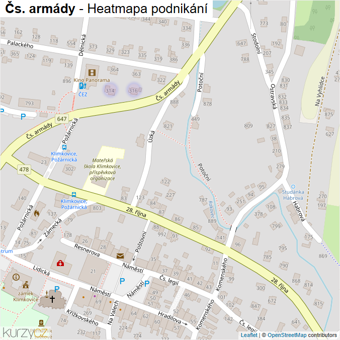 Mapa Čs. armády - Firmy v ulici.