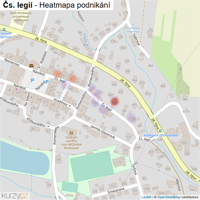 Mapa Čs. legií - Firmy v ulici.