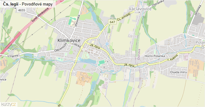 Čs. legií - záplavové mapy stoleté vody