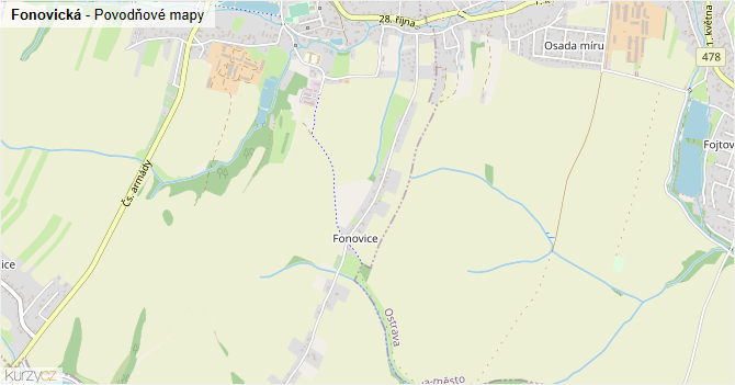Fonovická - záplavové mapy stoleté vody