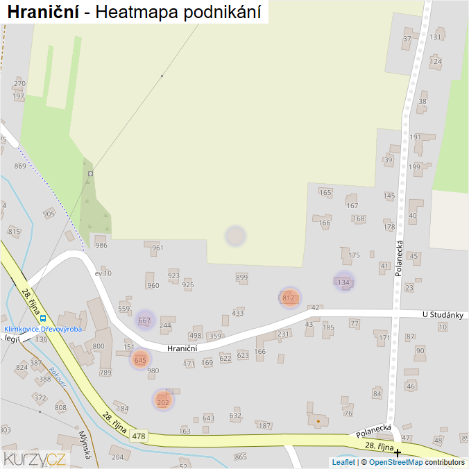 Mapa Hraniční - Firmy v ulici.