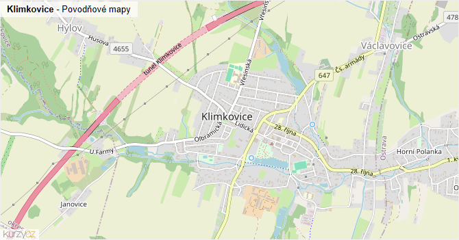 Klimkovice - záplavové mapy stoleté vody