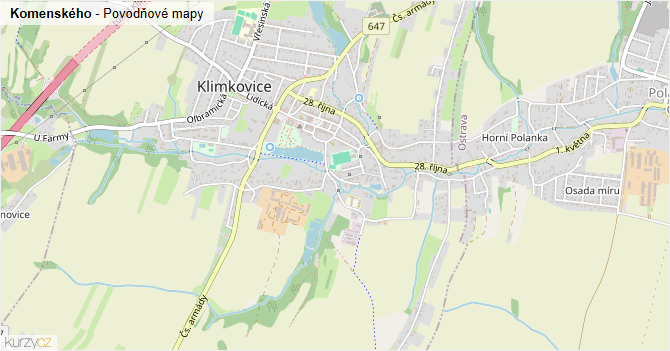 Komenského - záplavové mapy stoleté vody