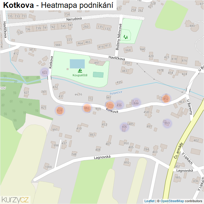Mapa Kotkova - Firmy v ulici.