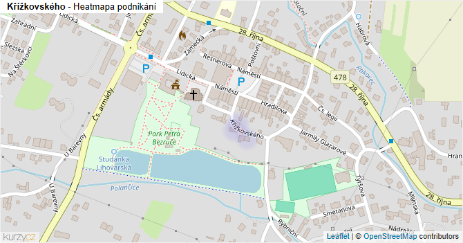 Křížkovského - mapa podnikání
