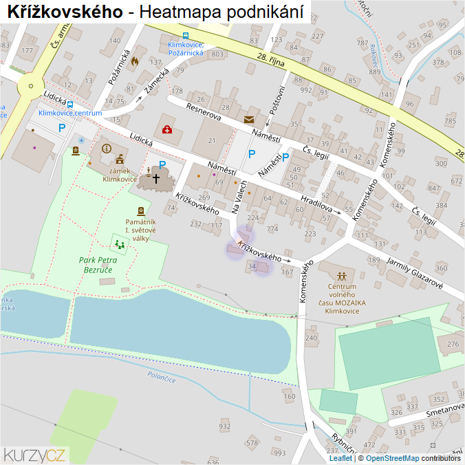 Mapa Křížkovského - Firmy v ulici.