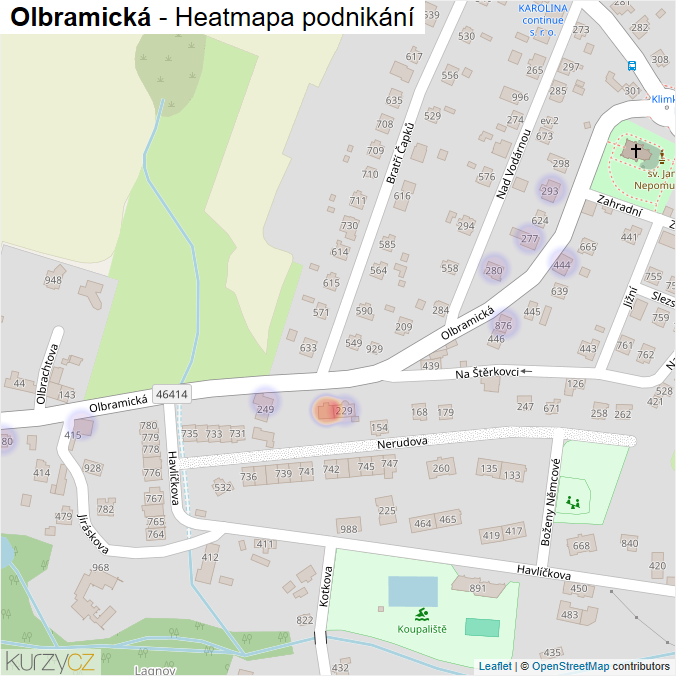 Mapa Olbramická - Firmy v ulici.