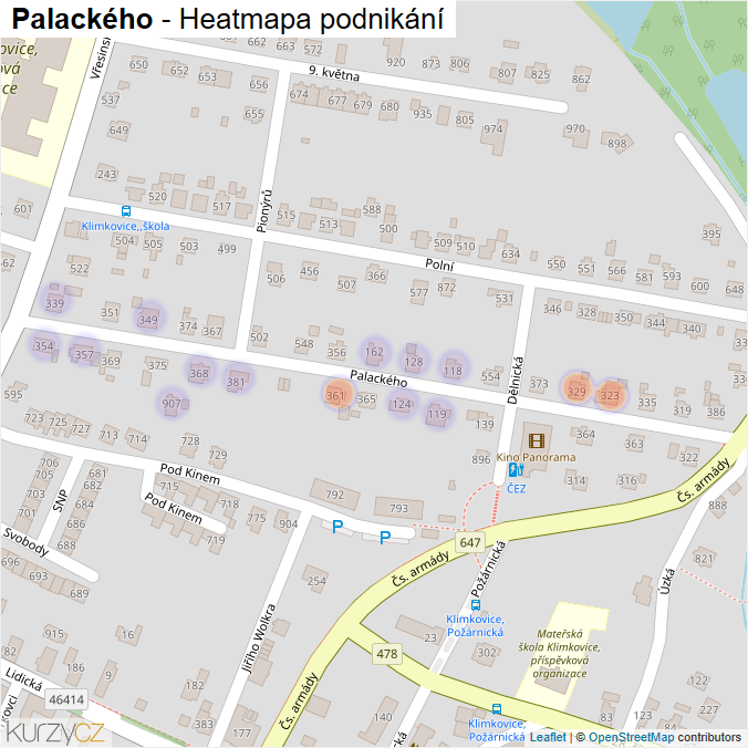 Mapa Palackého - Firmy v ulici.