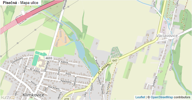 Písečná - mapa ulice