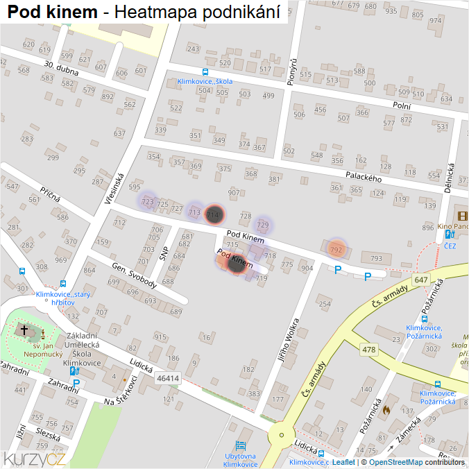 Mapa Pod kinem - Firmy v ulici.