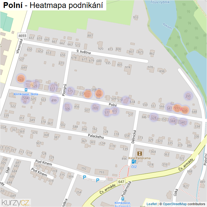 Mapa Polní - Firmy v ulici.