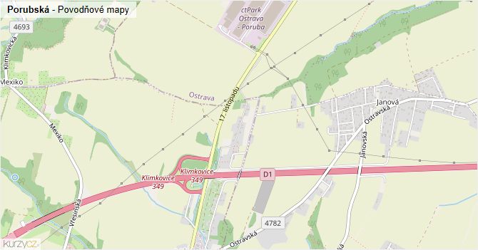 Porubská - záplavové mapy stoleté vody