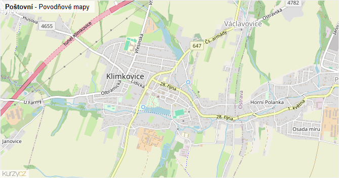 Poštovní - záplavové mapy stoleté vody