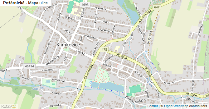 Požárnická - mapa ulice