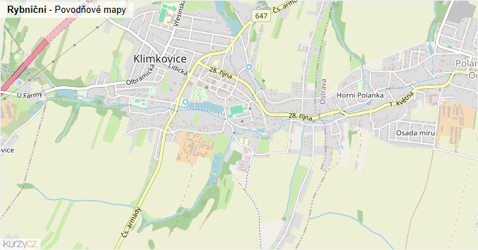 Rybniční - záplavové mapy stoleté vody