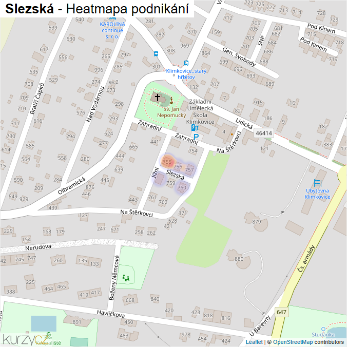 Mapa Slezská - Firmy v ulici.
