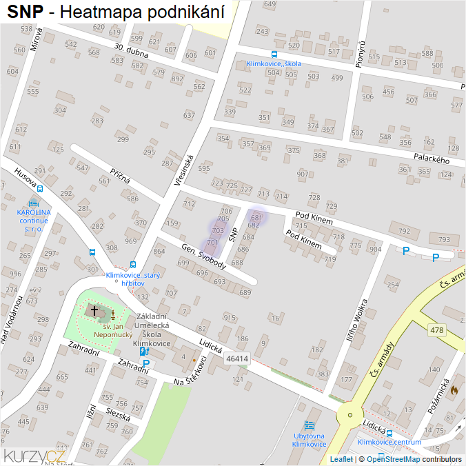 Mapa SNP - Firmy v ulici.