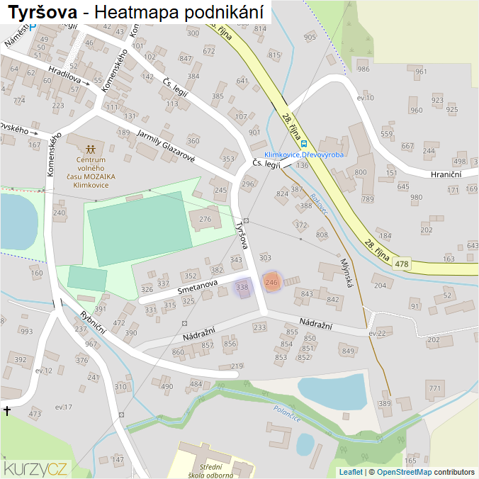 Mapa Tyršova - Firmy v ulici.