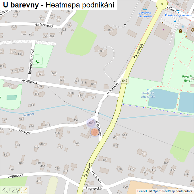 Mapa U barevny - Firmy v ulici.