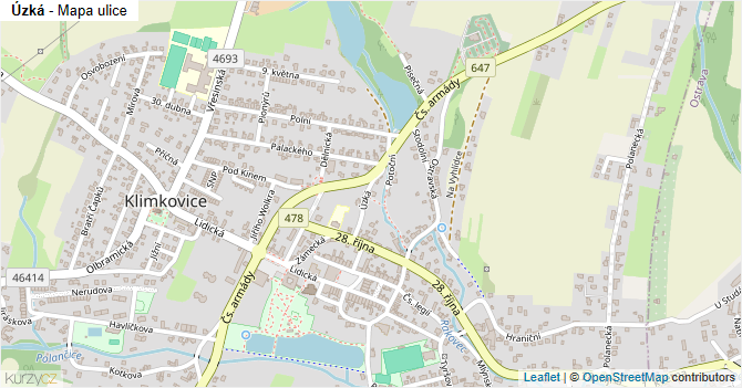 Úzká - mapa ulice