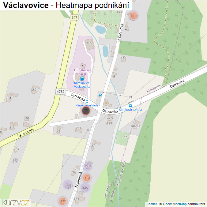 Mapa Václavovice - Firmy v části obce.