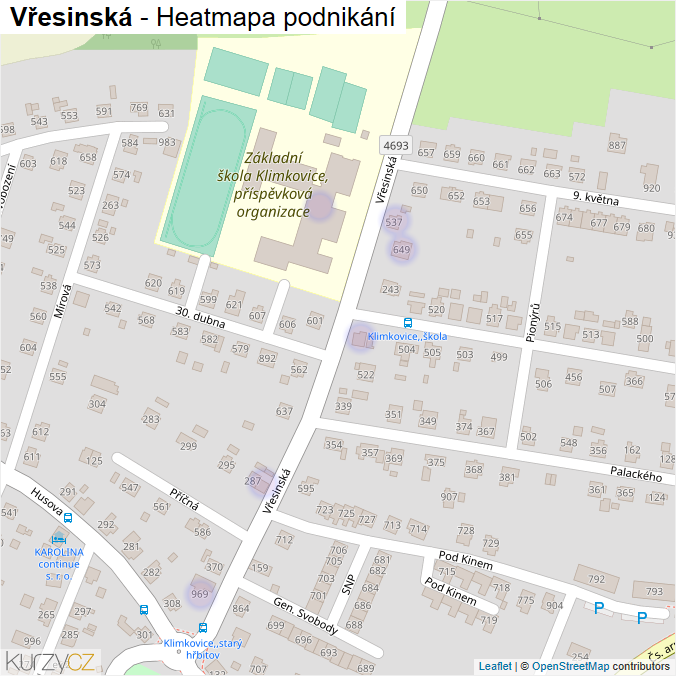 Mapa Vřesinská - Firmy v ulici.