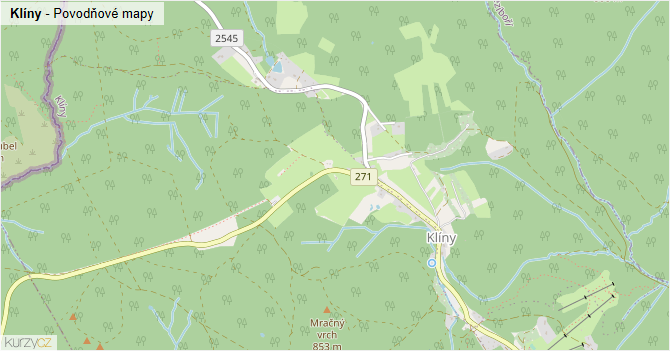 Klíny - záplavové mapy stoleté vody
