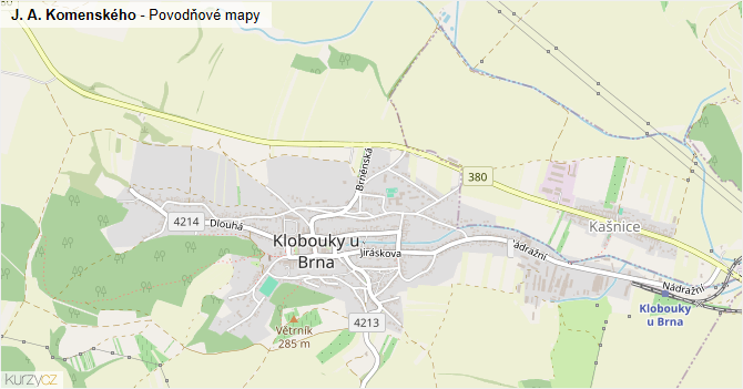 J. A. Komenského - záplavové mapy stoleté vody