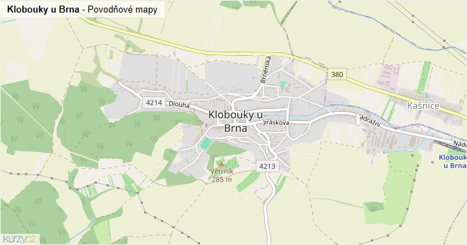 Klobouky u Brna - záplavové mapy stoleté vody