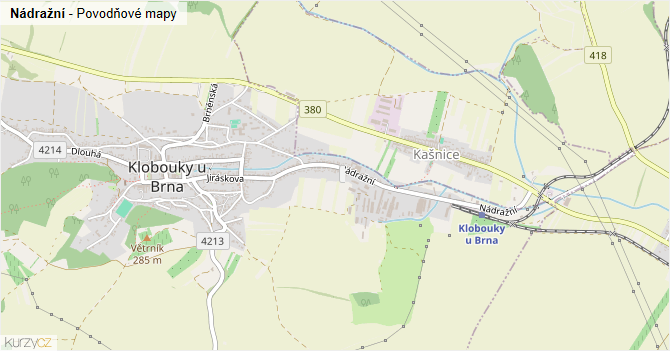 Nádražní - záplavové mapy stoleté vody