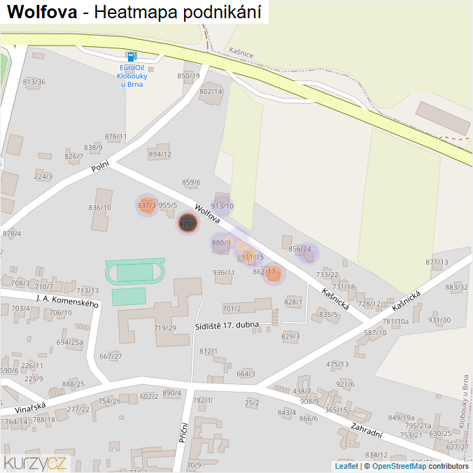 Mapa Wolfova - Firmy v ulici.